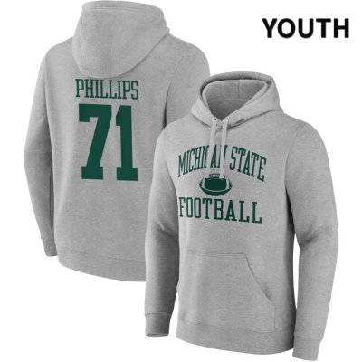 Youth Michigan State Spartans NCAA #71 Kristian Phillips Gray NIL 2022 Fanatics Branded Gameday Tradition Pullover Football Hoodie FR32Q58EP